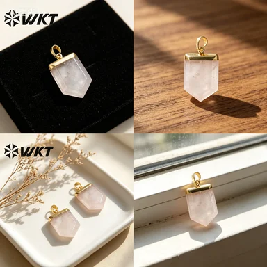 WT-P1829  WKT 2025 Elegant Natural Crystal Quartz Regular Shape Pendant Gold-Plate Pendant Trend Summer Jewelry Gift Fashion