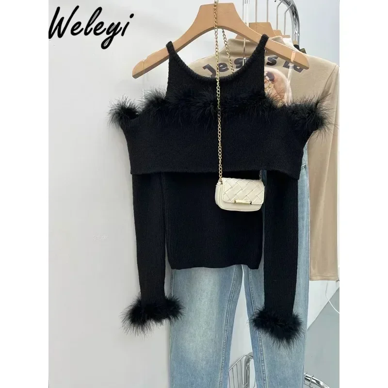 Woman Off Shoulder Sweater Roupas Blusas Ropa Sueter Pullover Knitwear Clothes Cropped Tricots Jumper Camisolas Swetry Roupas