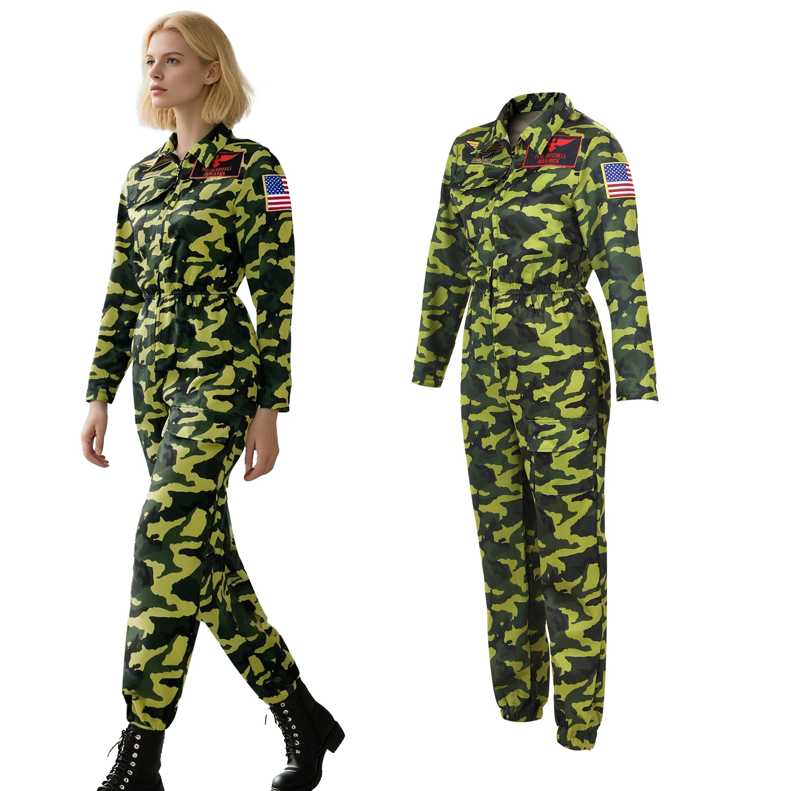 

Combat Jet Pilot Costume Women Combat Jet Pilot Military Camouflage Uniform Loose Military Halloween Costume Cosplay for Adults