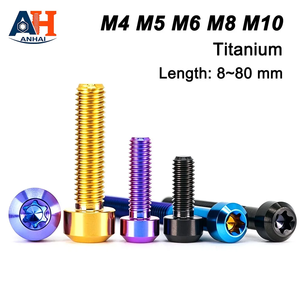 TC4 Titanium Cylinder Head Chamfered Torx Bolts M4-M10 Star Socket Screws for Bicycle Motorcycle Car Modification
