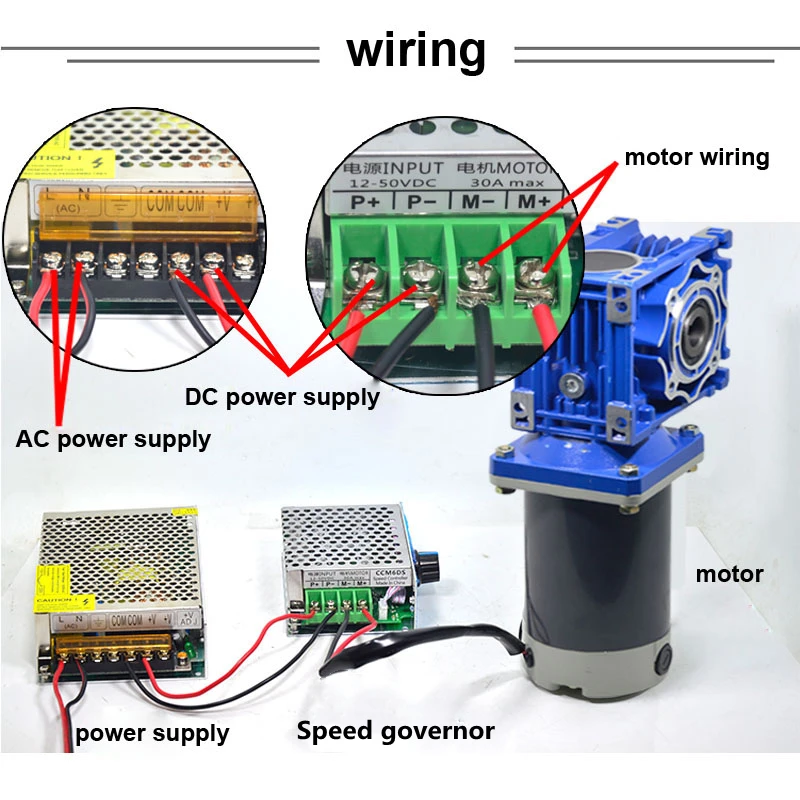 12V 24V 60W NMRV40 DC Worm Gear Motor with Dual Output Shaft RV40 with Self-locking Adjustable-speed CW CCW High Torque