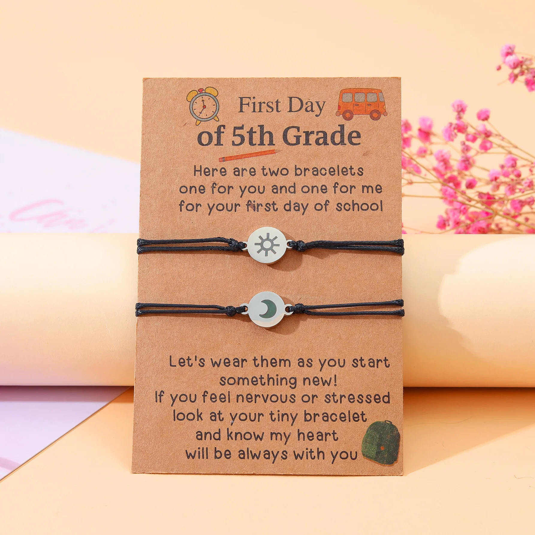 New Fifth Grade Students Start School With Cartoon Card Packaging And Parent-child Woven Bracelet Jewelry Gift Selling Well