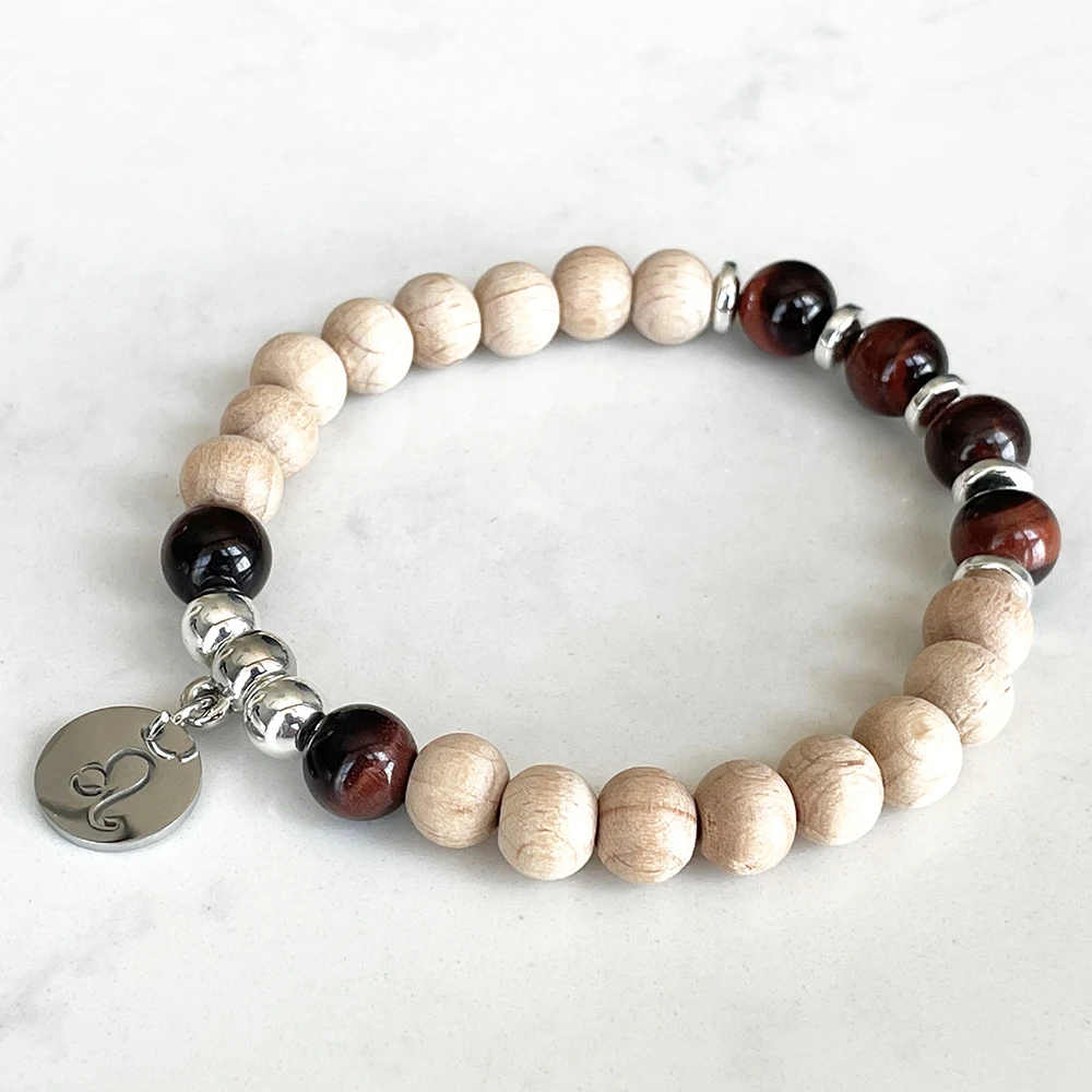 MG1732 New Design Leo Zodiac Bracelet For Women 8 MM Woodbaeds Red Tiger Eye Chakra Wrist Mala Handmade Gemstone Jewelry