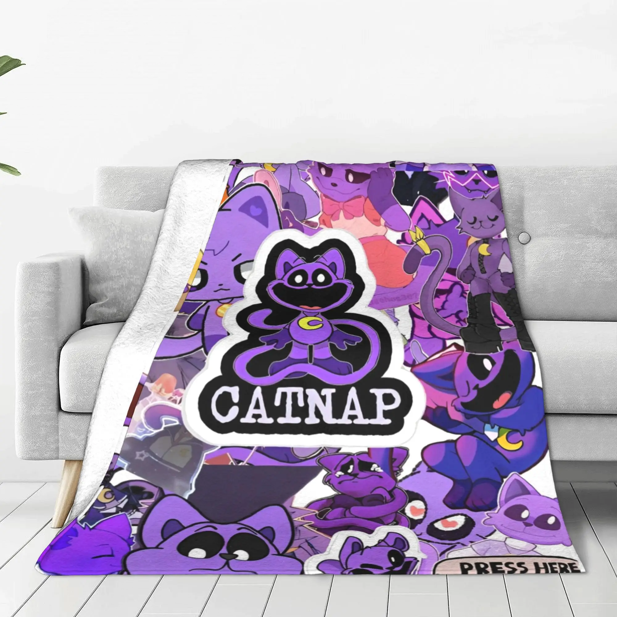 Purple Smiling Critters Cartoon Blankets  Flannel Throw Blanket Summer Air Conditioning Portable Soft Warm Bedspreads