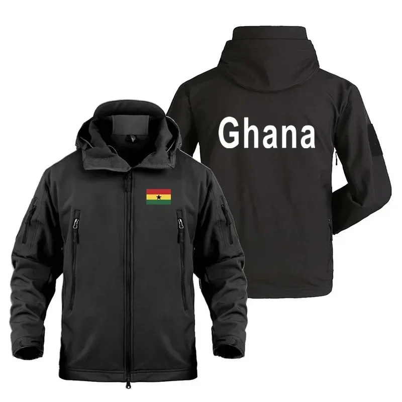 Men's Windproof Jacket Fishing Jackets Sailing Wading Fleece Sportswear Sharkskin Soft Shell Ghana Print Hooded Jacket