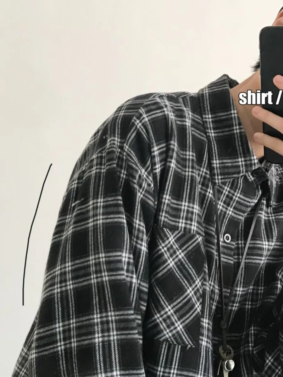 

Мужская удлиненная рубашка в стиле ретро с клетчатым узором, весна-осень, свободный крой, большие размеры, крутой дизайн, повседневная верхняя одежда, модная