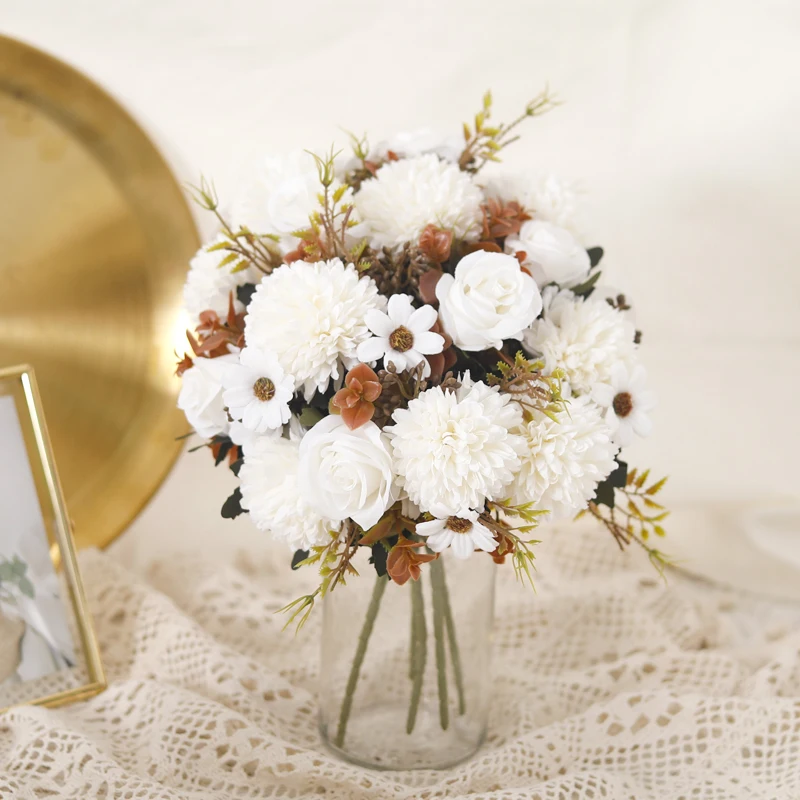 الخريف الورود الحرير الكوبية الإقحوانات الزهور الاصطناعية المنزل الجدول باقة الديكور الزفاف الزفاف عيد الميلاد ورد صناعي ديكور