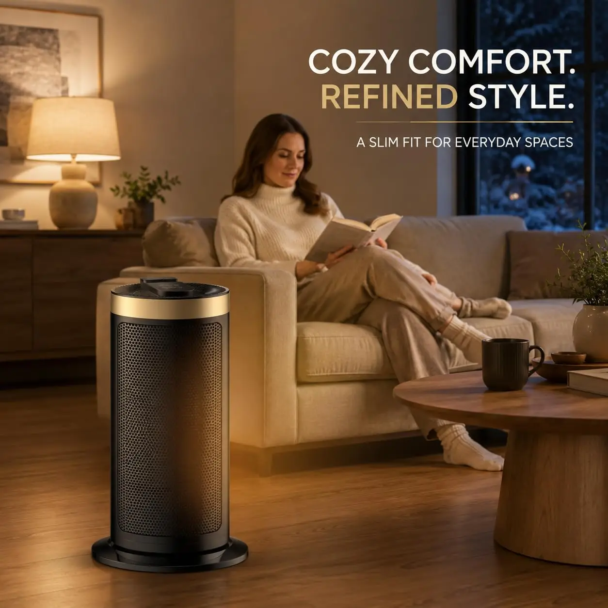 1500W PTC Ceramic Tower Space Heater, Quiet Portable Heating with Oscillation, Tip-Over Protection & Remote Control for Bedroom Office Desktop