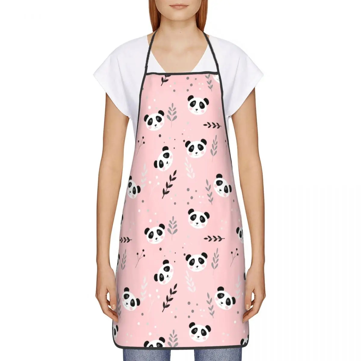 Funny Cute Pandas And Twigs Bib Aprons Women Men Unisex Kitchen Chef Animal Pattern Tablier Cuisine for Cooking Baking Gardening