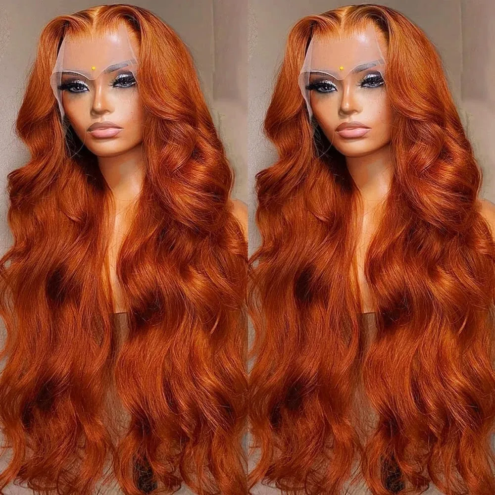 30 Inch Body Wave 13x4 Colored Lace Frontal Wig 13x6 Ginger Orange HD Transparent Lace Front Glueless Human Hair Wigs For Women