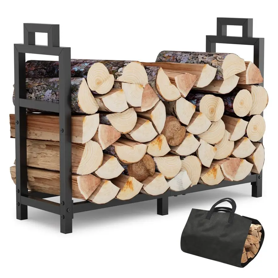 

Стойка для дров 34 дюйма, для улицы и дома, с ручкой и сумкой для переноски дров, устойчивая металлическая подставка для дров, сверхпрочный держатель для дров для камина