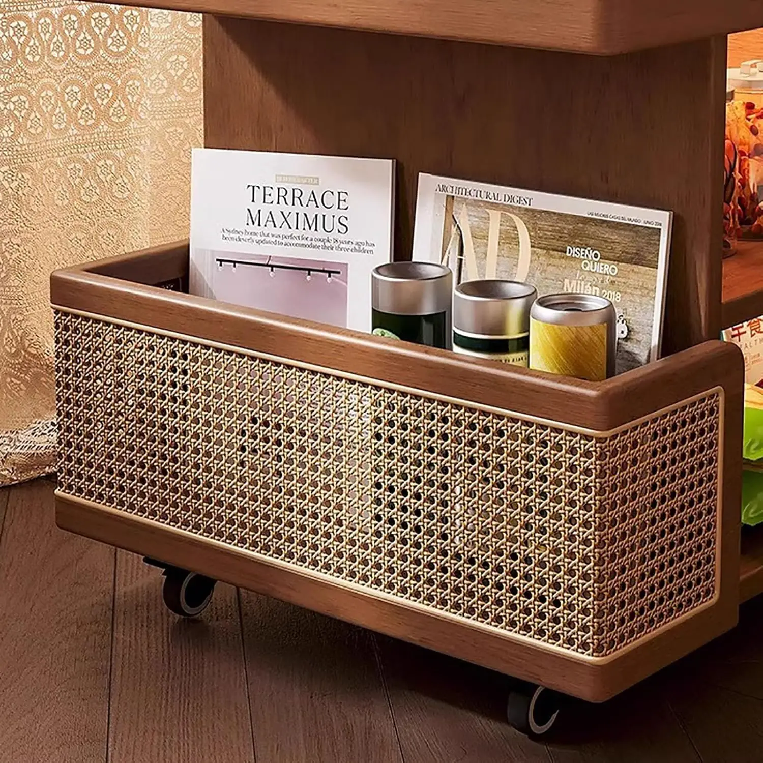 طاولة قهوة خشبية متنقلة، طاولة جانبية قابلة للرفع، عربة تروللي صغيرة للطاولة التي تنزلق أسفل غرفة المعيشة (27 × 17 × 21 بوصة)