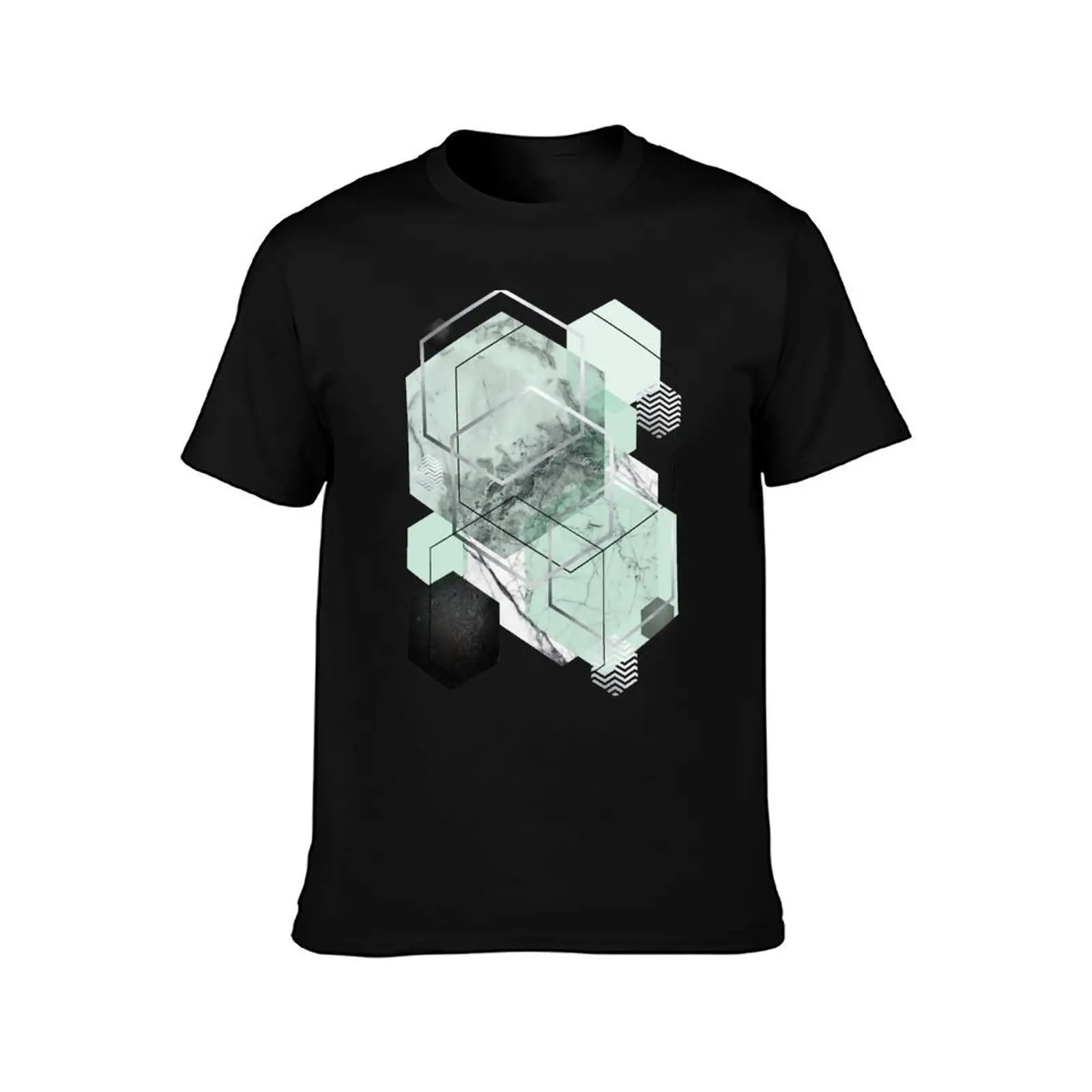 Geometric Hexagons in Mint Green T-Shirt Durable Work Wear T-Shirt