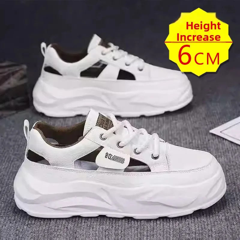 

Men's Summer Sandals Breathable Thick Bottom Clog Shoes Anti-Slip Wear-Resistant Invisible Heightening 6cm Sport Style PU Mat...