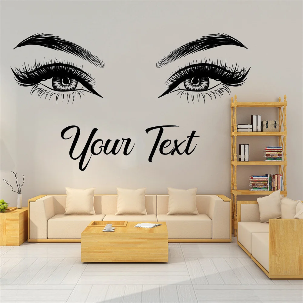 Eyelashes Brows Wall Decal Beauty Salon Vinyl Sticker, Custom Text, Eyebrows, Decal Sticker, Eye Quote, Make Up