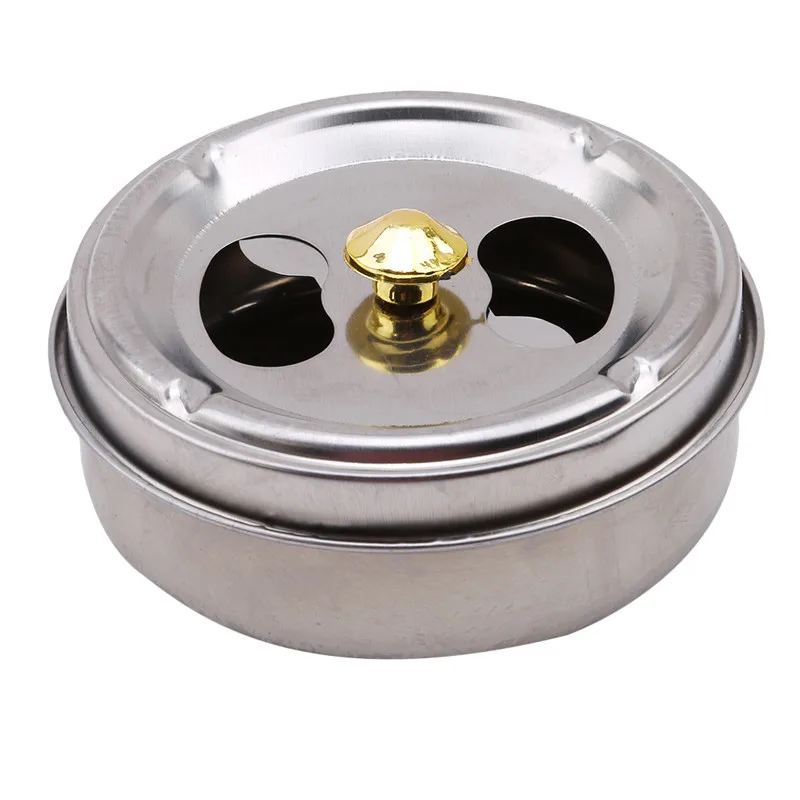 Round Spinning Ashtray with Cover Smoking Accessories Portable Stainless Steel Ashtray Lid Rotation Fully Enclosed Home Gadgets