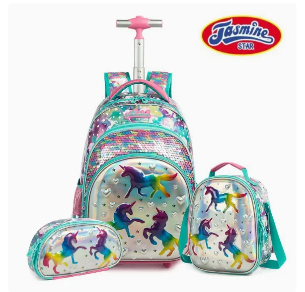 

Школьный рюкзак на колесиках, набор из 3 предметов для девочек, школьные сумки-тележки, детские чемоданы на колесиках, рюкзак на колесиках