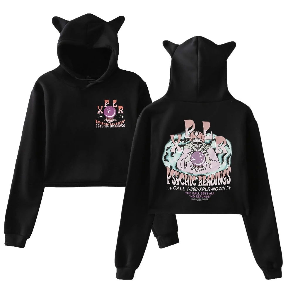 

XPLR Sam and Colby Psychic Reading Pullover Cat Ears Hoodie Long Sleeve Crop Top 2023 Casual Style Women's Clothes