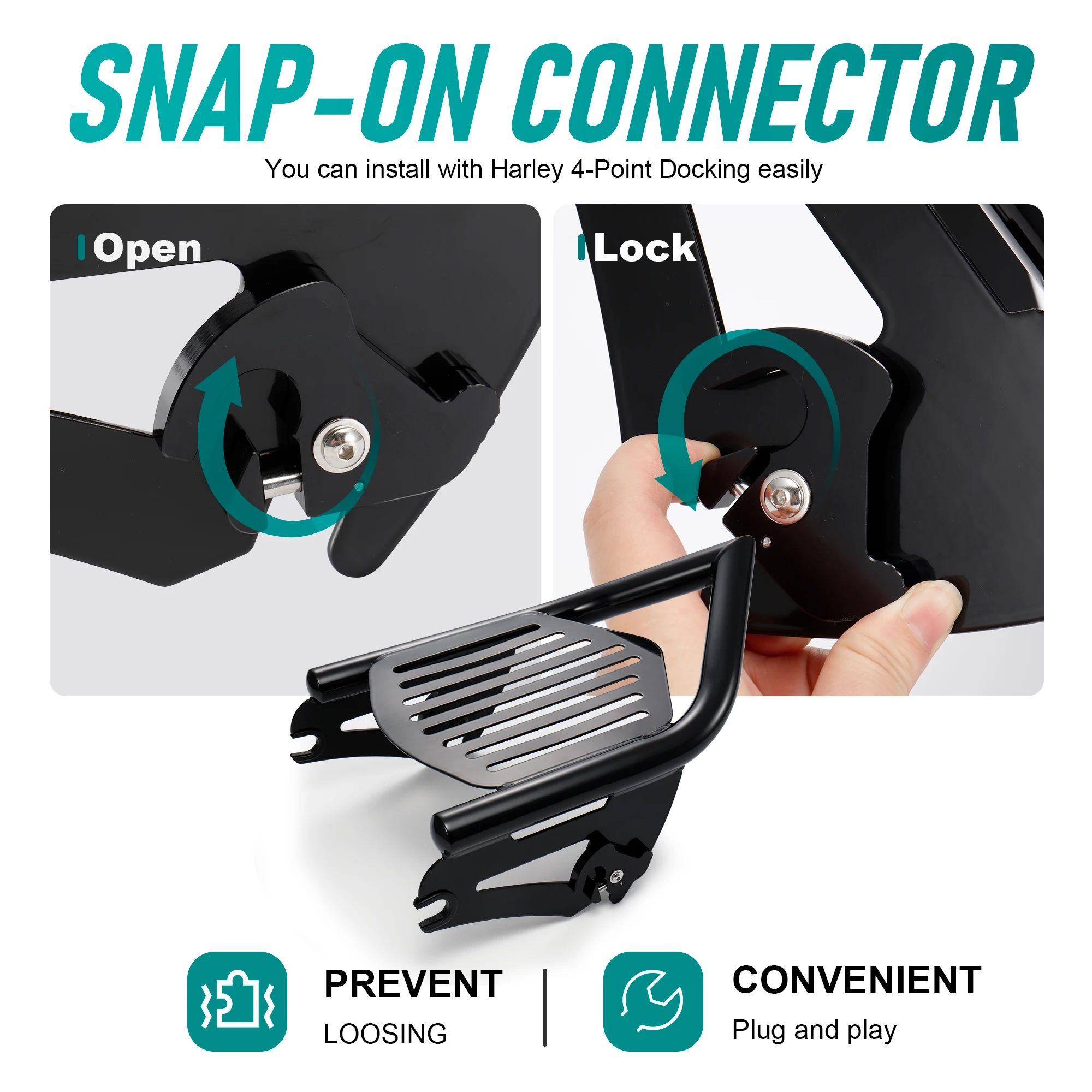 Touring-Gepäckträger, Halterung für hintere Haltegriffe für Harley 2009–Up Road Glide Road King Street Glide Electra Glide, Schwarz/Chrom