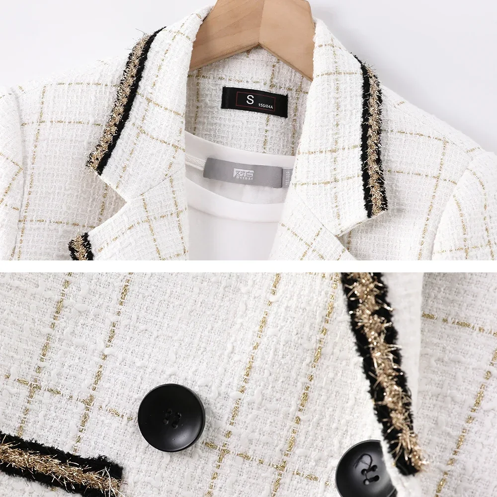 Nuovo arrivo Casual giacca allentata donna bianco nero Plaid Blazer primavera autunno moda donna S-3XL top cappotto con tasche reali