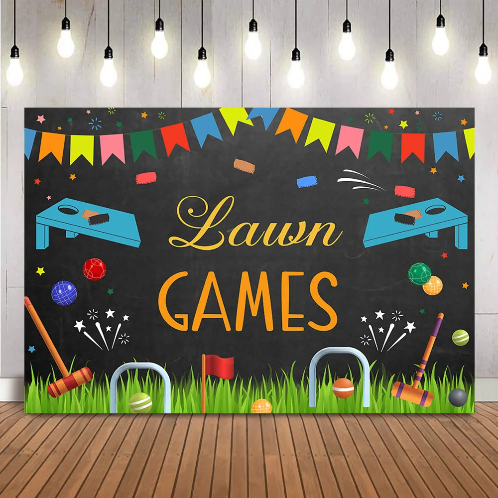 

Lawn Games Party Background Family Outdoor Backyard Games Photo Backdrop Cornhole Croquet Bocce Ball Decoration props