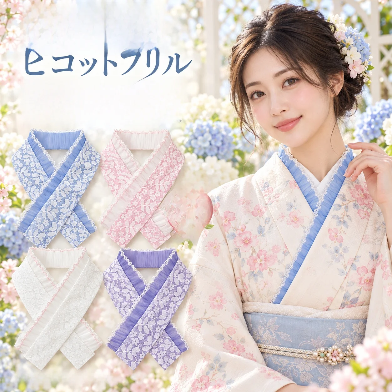Ruffle Sleeve Yuzen Kimono Accessories Dogtooth Flower Lace Decorative Beauty Collar Fake Collar Half Collar Traditional Japa...
