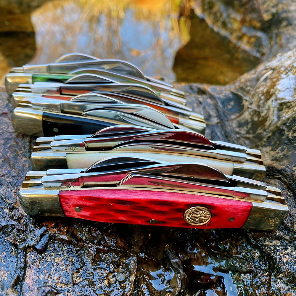 Watchman Knife Trapper Bone Slip Joint Multi Four Blade Folding Pocket Knives Classic Traditional