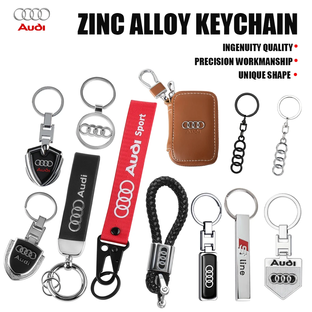 Car Metal Keychain Leather Key Ring Badge Braided Rope Key Case Gifts For Audi SLine A5 A3 A4 RS A6L A7 A4L Q5 Q7 Q3 TT A6 C7 R8