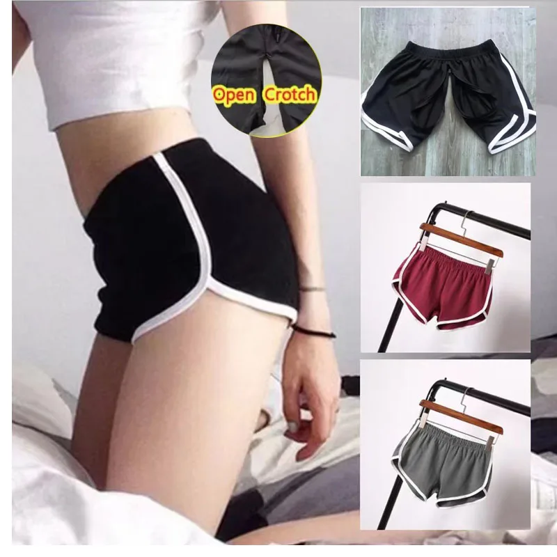 Sports Shorts Women Sexy Open Crotch Leggings Summer Candy Color Anti Emptied Skinny Shorts Casual Lady Elastic Waist Beach
