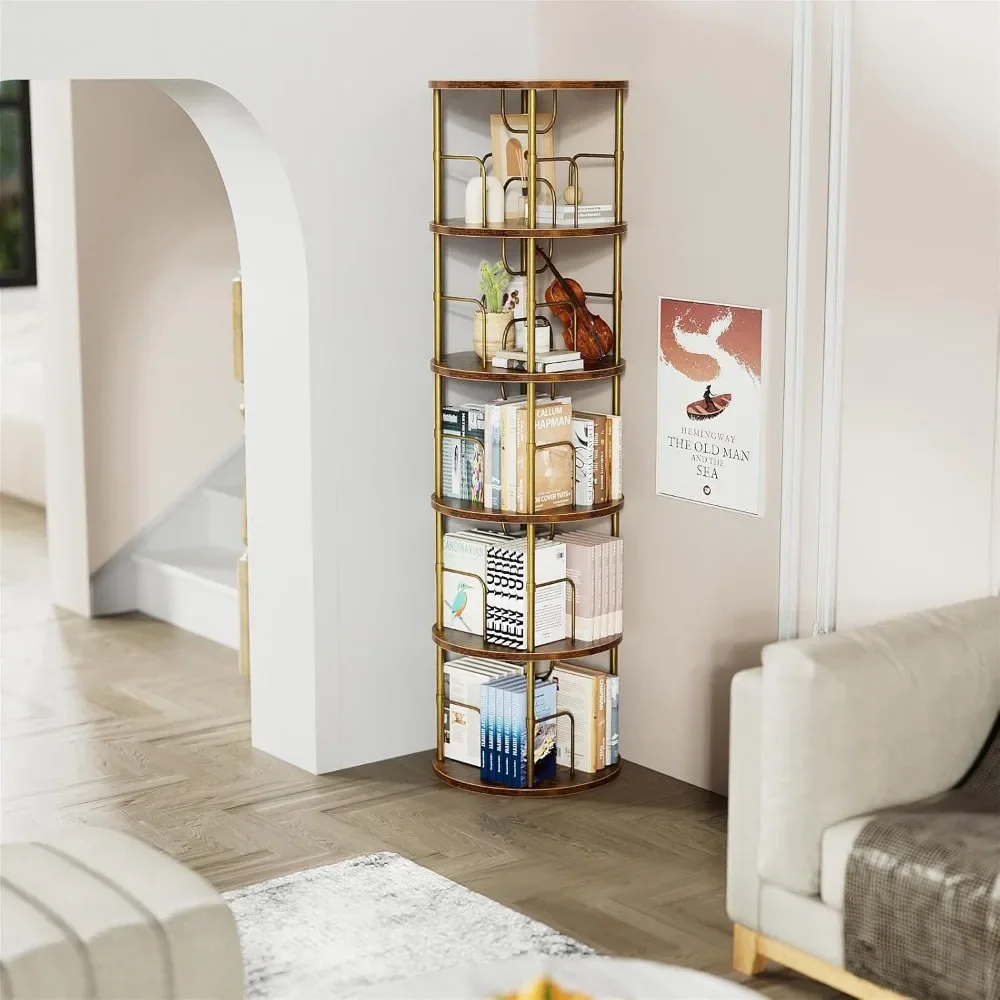 5 Tier Rotating Bookshelf, 360 ° Display Stackable Spinning Bookshelf Tower, Narrow Space Saving Floor Standing Swivel Bookcase