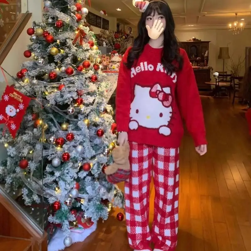 

Милый комплект домашней одежды Cinnamoroll для женщин: теплые пижамы с контрастными полосками в корейском стиле, осень-зима 2026, новинка