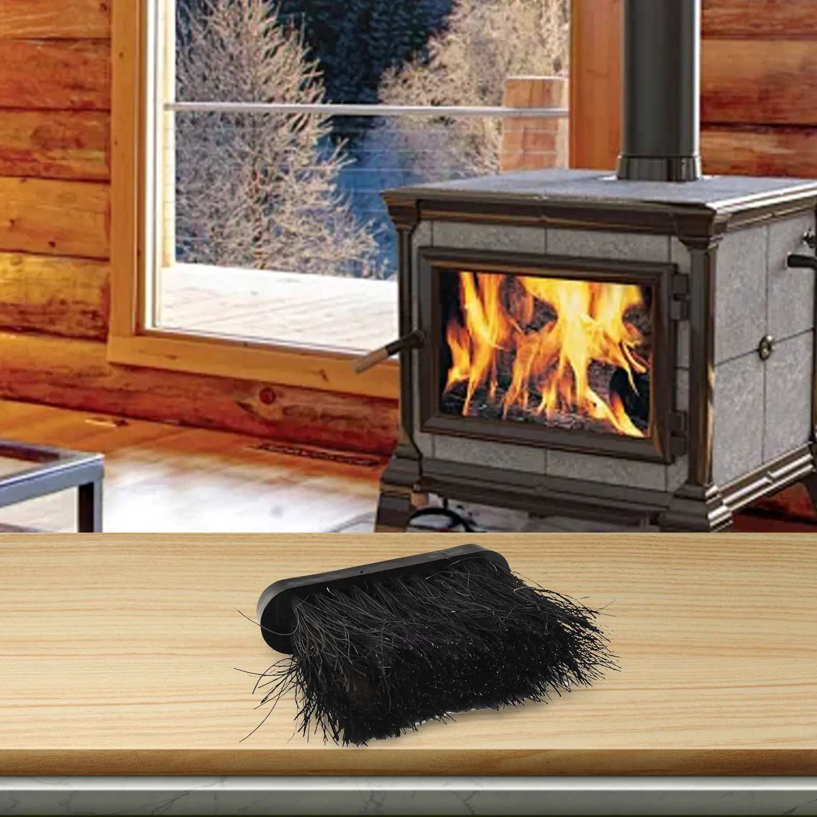 Fireside Brush Fireplace Brush Black Wooden Brush Fireplace Hair Length 8cm Handle11*3.3*1.3cm Head Replacement
