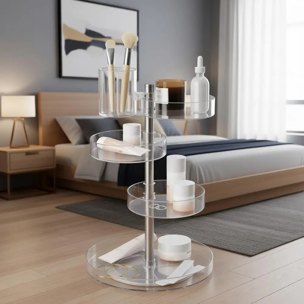 

Большой регулируемый органайзер для косметики с прозрачной/никелевой отделкой