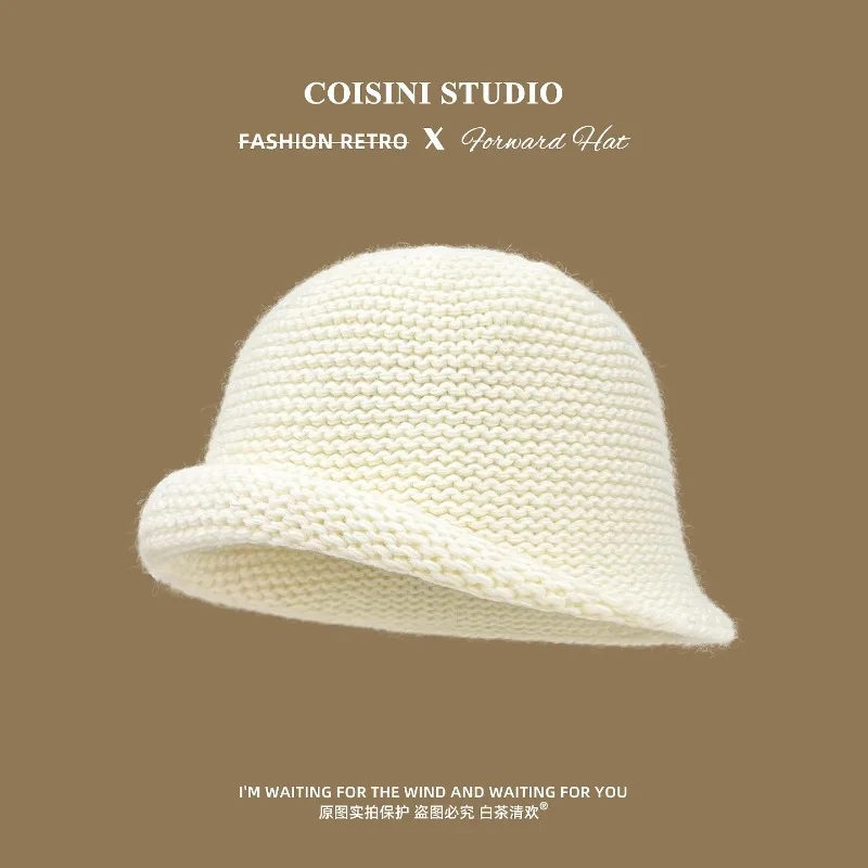 الكورية بسيطة بلون محبوك دلو القبعات للنساء الخريف الشتاء السفر الدافئة تنوعا تظهر الوجه قبعة حوض أدبية صغيرة