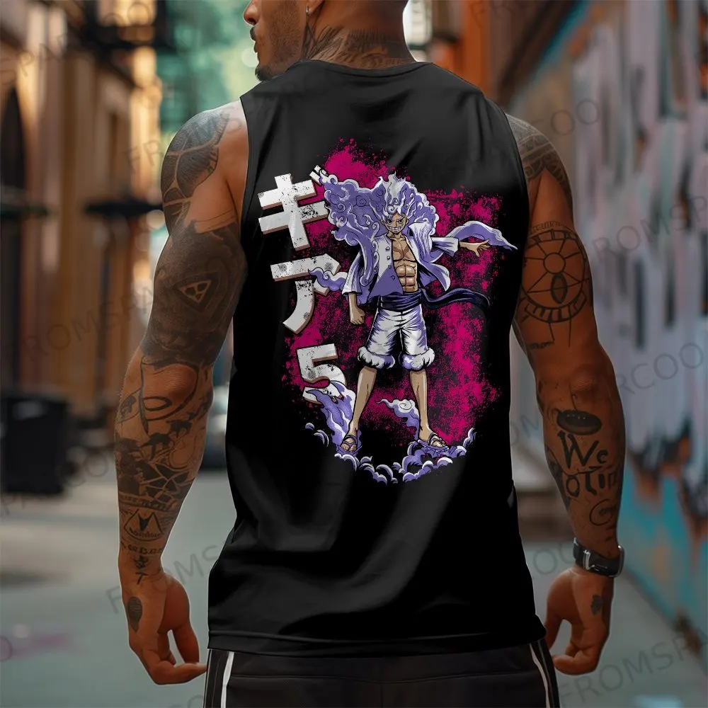 

ONE PIECE Anime Muscle Tank Top Men Sleeveless Shirt Streetwear Summer Graphic Print Casual Workout Vest Top Popular Style Top