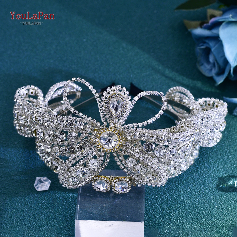 YouLaPan-corona de boda de lujo para mujer, diadema ostentosa con diamantes de imitación, adorno de boda, accesorios para el cabello para novia, HP705