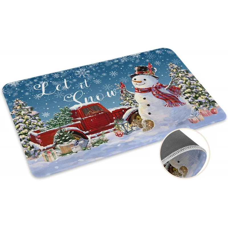 

Christmas Snowman Doormat Bird Truck Welcome Mat Entrance Floor Mat Snow Blue Seasonal Winter Indoor Outdoor Entrance