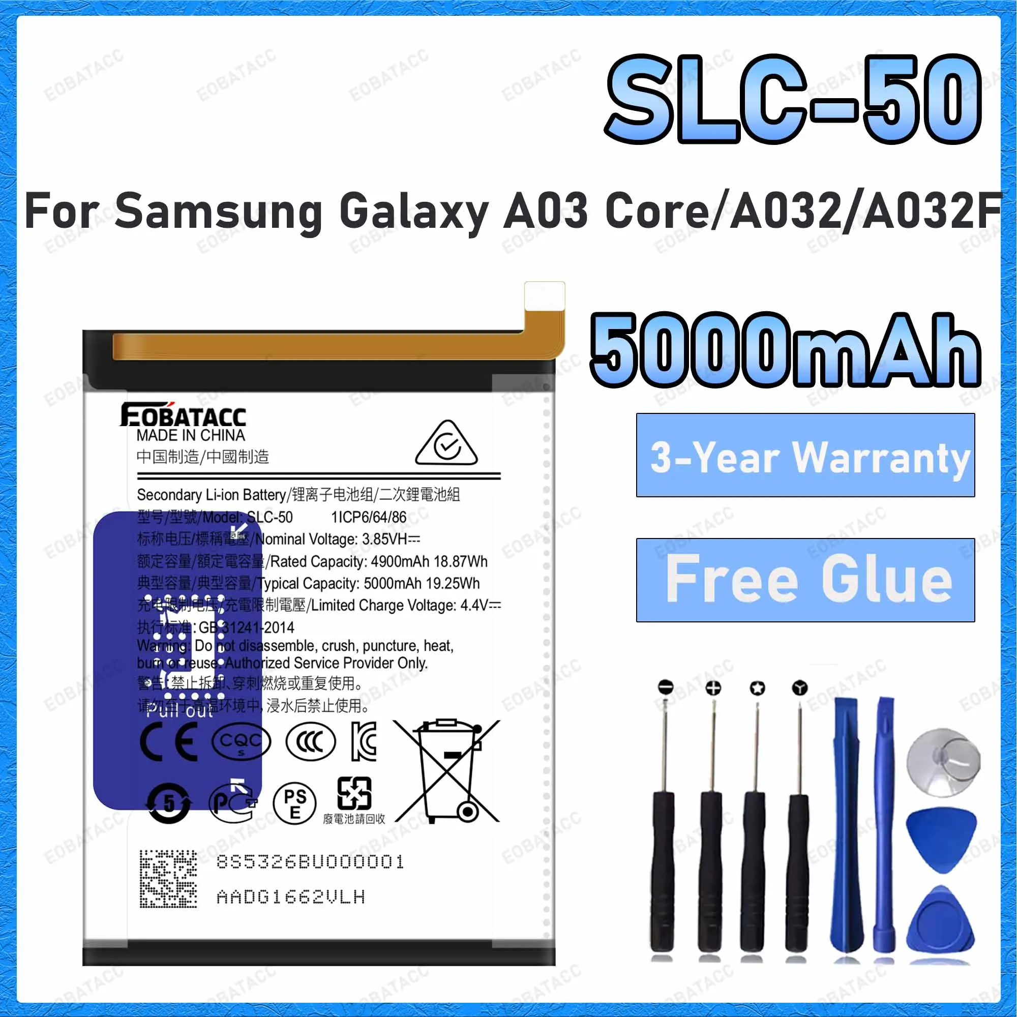 SLC-50 5000mAh Large capacity Battery For Samsung Galaxy A03 Core/A032/A032F Batteries New High Quanlity+Free Tools