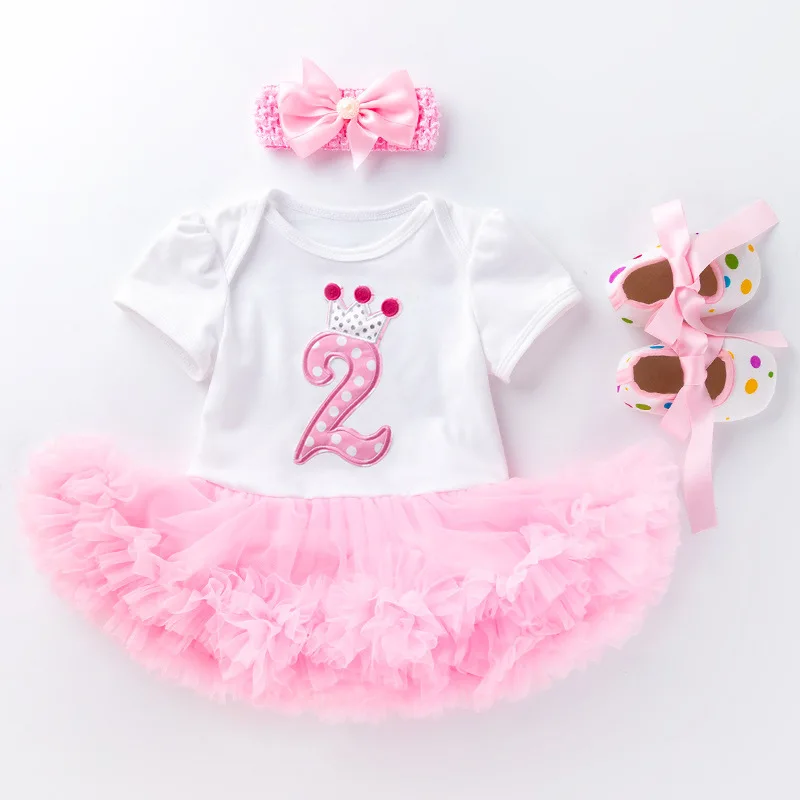 Baby Girl Dresses 1st Birthday Dress Lace Tutu Party Dress Valentine\'s Day Infant Newborn Jumpsuit Dress+Headband Gift Sets