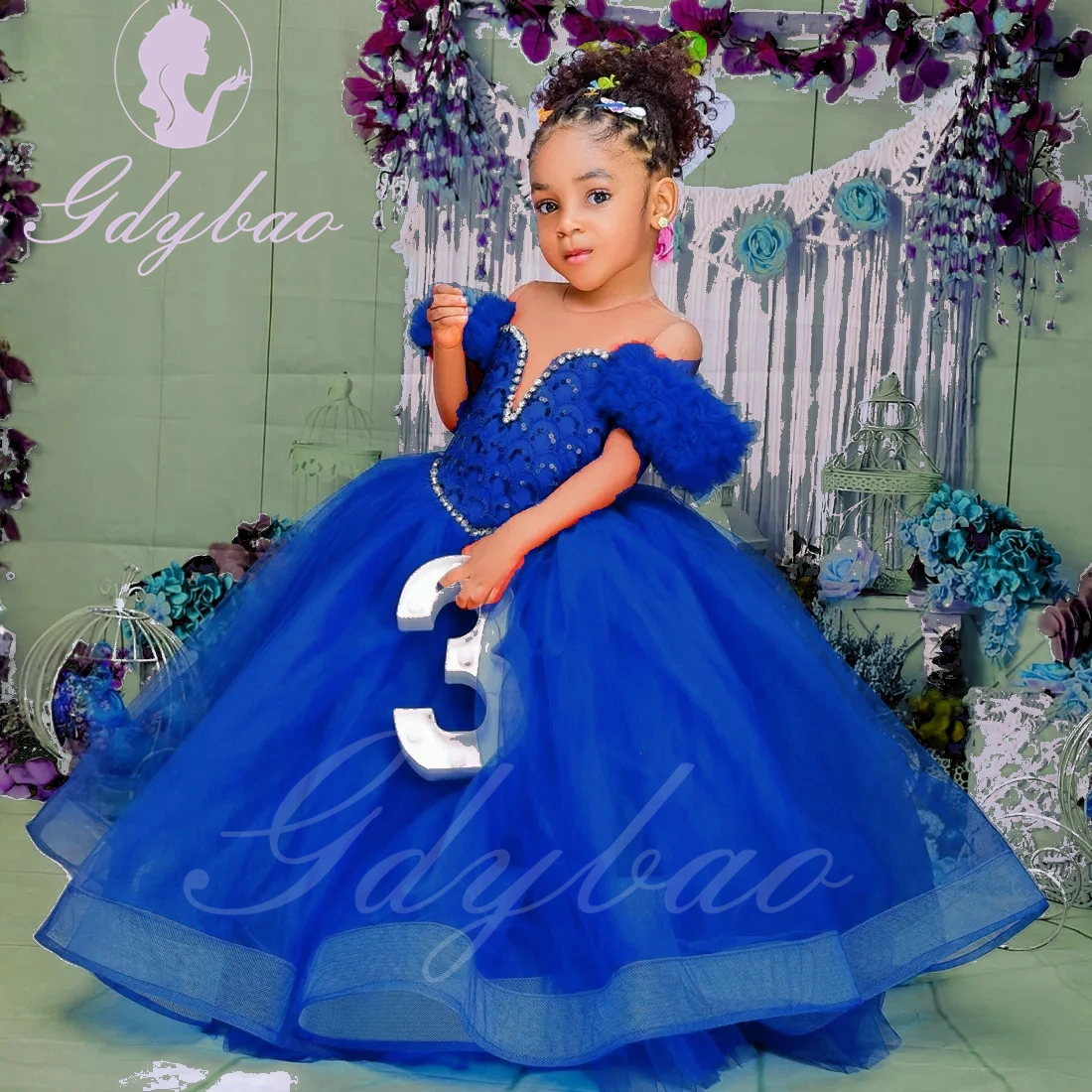 Vestido laranja de tule para meninas, vestido para casamento até o chão, apliques inchados, princesa, festa de aniversário infantil, primeira comunhão, vestido de baile