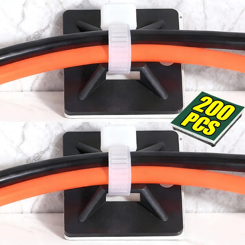 

200/100pcs Self-Adhesive Strong Glue Sucker Cable Tie Bracket Cable Organizer Holder Clip Clamp Board Cables Management Mounts