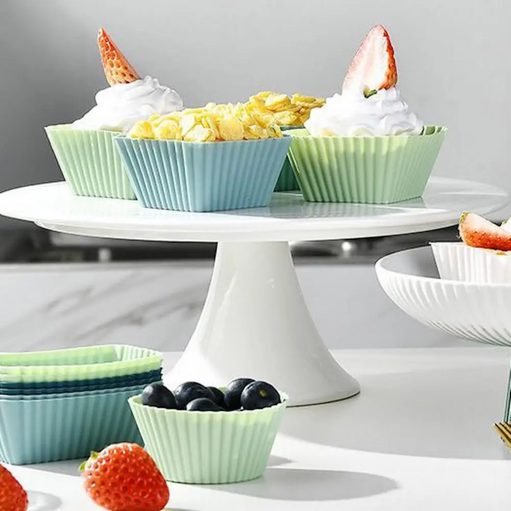 Food Grade Silicone Muffin Cup 12/24 Pcs Silicone Muffin Cups Set Food-grade Reusable Baking Liners Heat-resistant for Kids