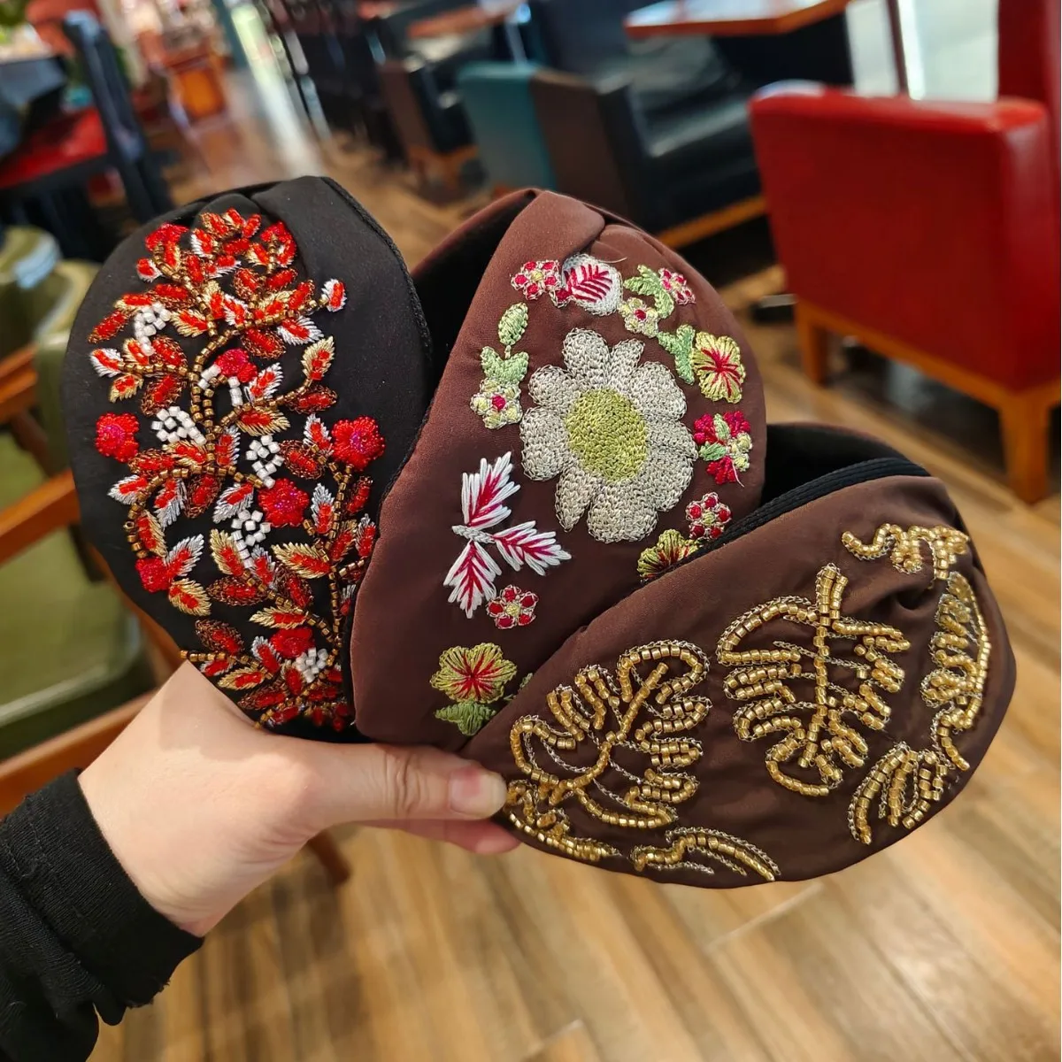 

Европейская и американская мода, ретро ручная работа, вышивка бисером, широкая повязка на голову, аксессуар для волос для женщин