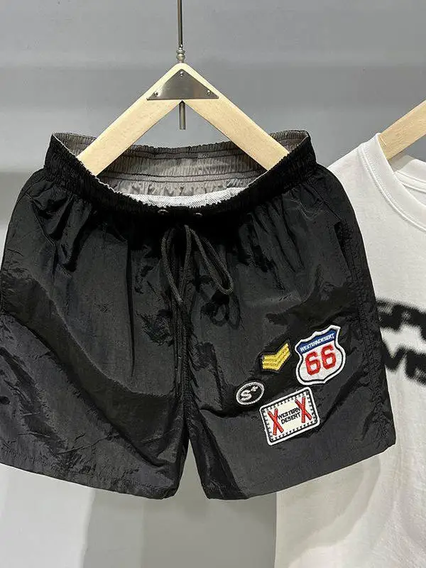 

Men's Summer Lightweight Qui Dry Ice Silk Beach orts Casual Straight Leg Pants Fitn Holiday Sport Tee-quarter Length