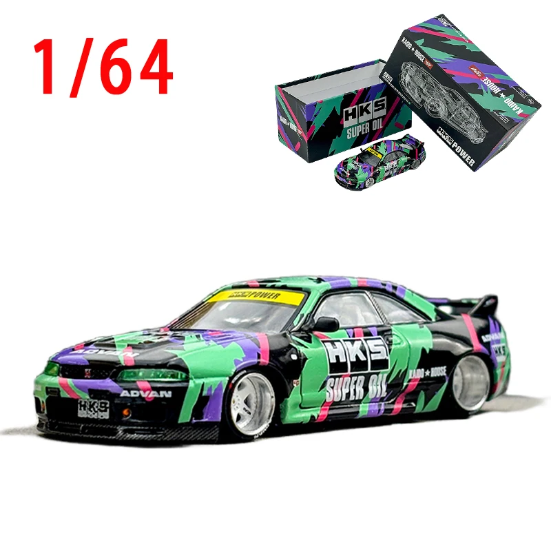 Diecast 1/64 Scale Nissan GTR R33 Super Car รุ่นโลหะผสม Nissan GTR R33 # 129 โมเดลรถแข่งคอลเลกชันตกแต่ง