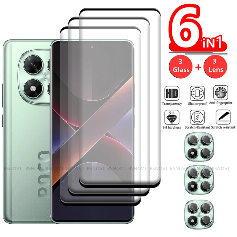 

6in1 For Poco X7 Glass Xiaomi Poco X7 PocoX7 Screen Protector 9H Phone Protective Full Curved Tempered Glass Poco X7 Lens Glass