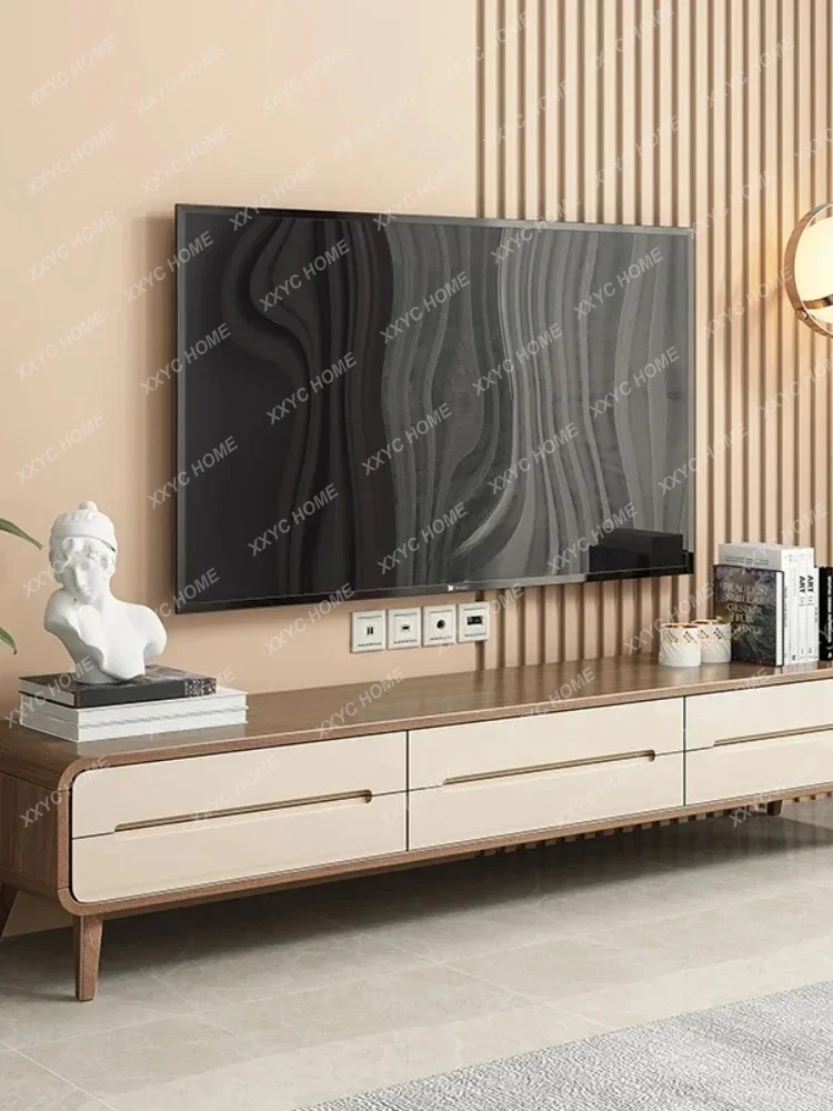 Nordic solid wood TV cabinet light luxury modern simple walnut coffee table TV cabinet