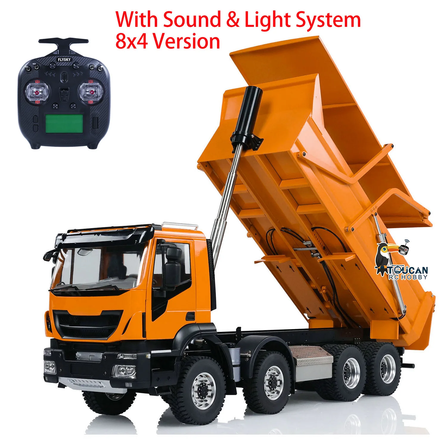 

8x4 RC Metal 1/14 Hydraulic Tipper Truck Dump Car Model with Flip-over Cover Light Sound System Motor Servo ESC RC Toy TH23540