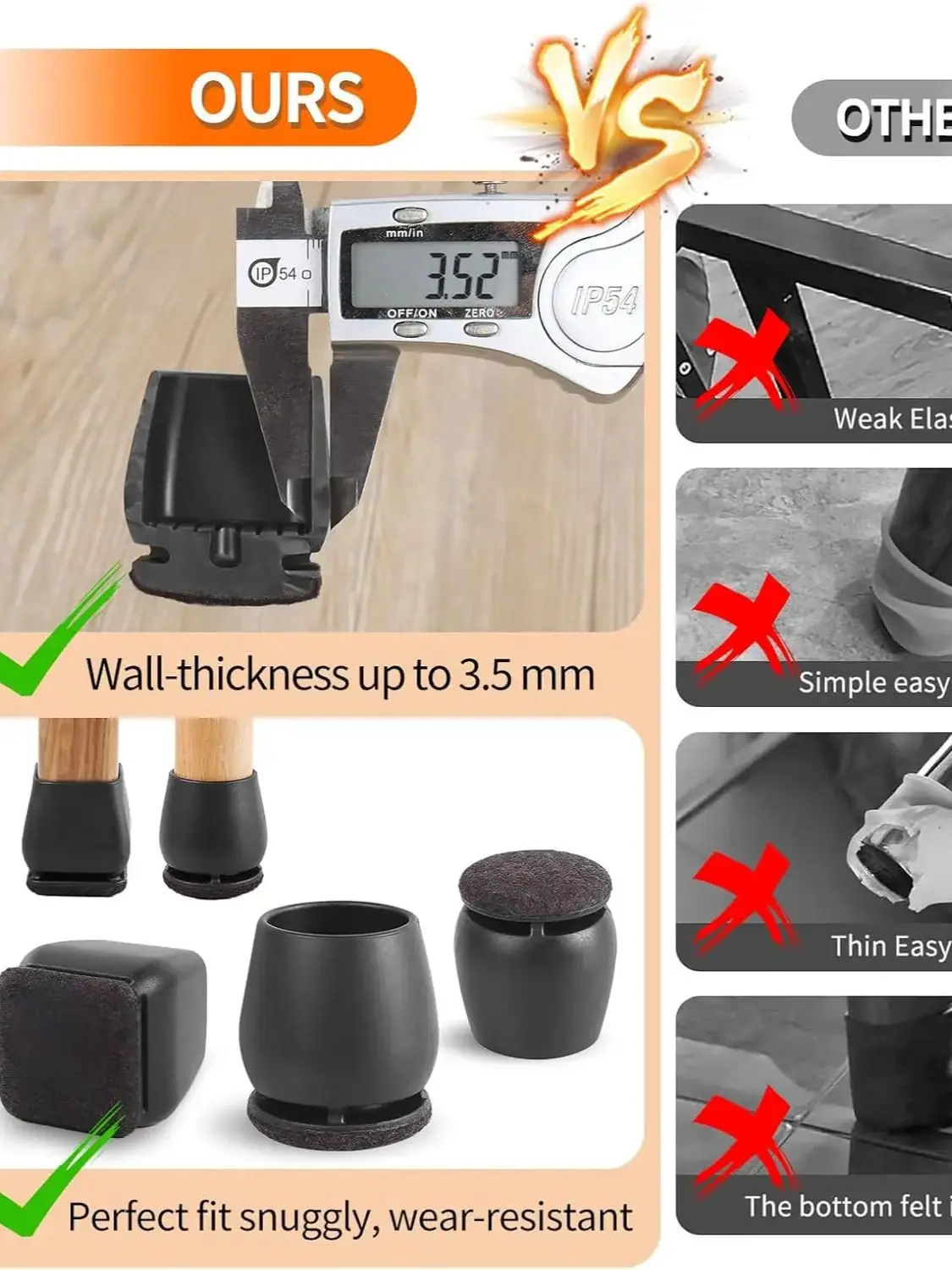 8 stks Stoelpoot Vloerbeschermers Voet Cover Diagonaal met Dikke Wrap Viltjes Siliconen Meubels Tafel Voeten Beschermen Vloeren - afbeelding 2