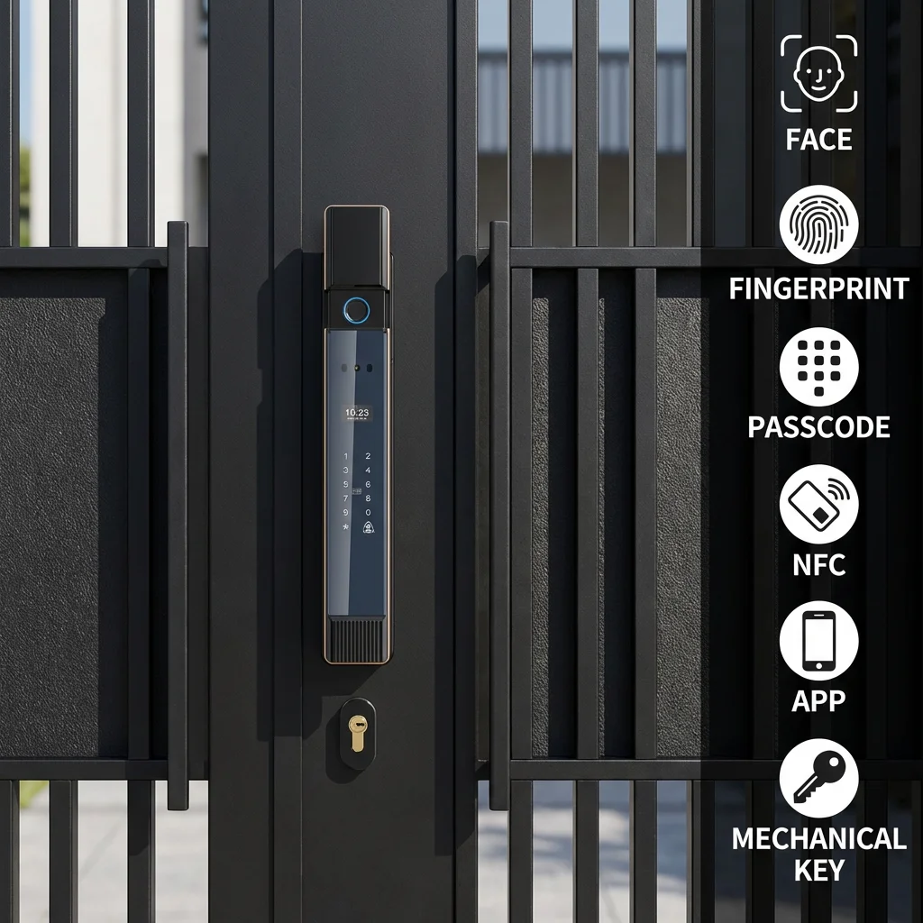 Waterproof WiFi Outdoor Smart Gate Lock 2-Sided Face Fingerprint Unlock  App Control Password Cloud Storage